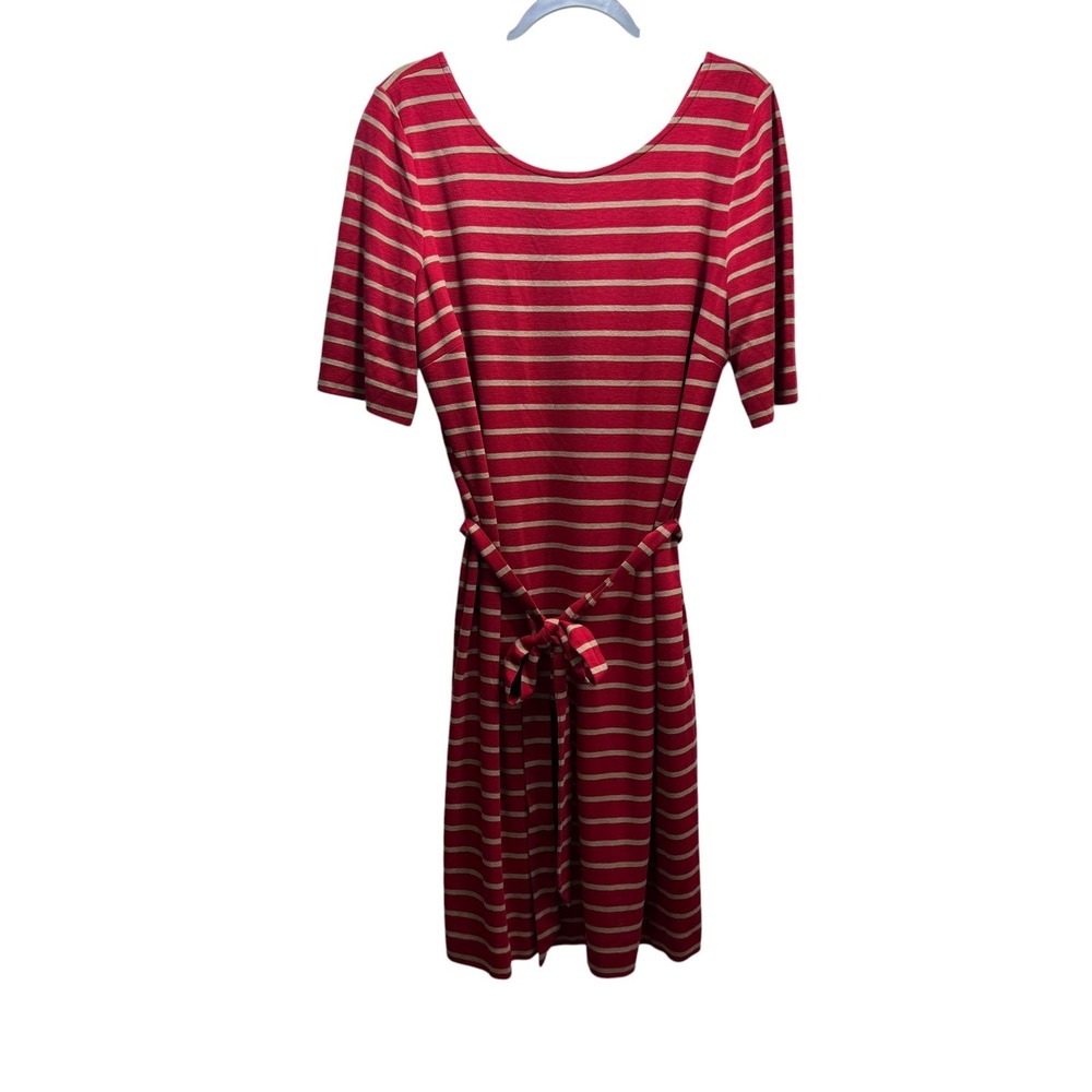Banana Republic Nautical Beachy Preppy Stretchy Belted Striped Midi Dress XL Red - Picture 2 of 9